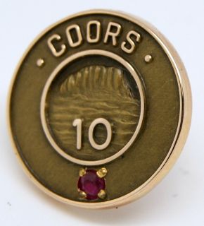 Vintage 10K Solid Gold Coors Beer Ten 10 Year Service Award Pin w/ Box 