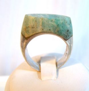   Mexican Mid Century Modernist Sterling Silver Aqua Agate Ring Size 9.5