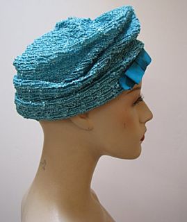 Ladies Vintage Turban Turquoise Hat by Amy N Y 600