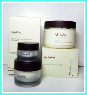 AHAVA Dead Sea Age Control Day Moisturizer Eye Cream Butter Salt Scrub 