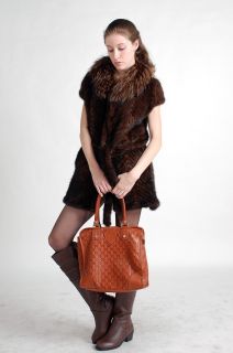 Luxury Mink Fur Knitted Jacket Coat Outerwear with Racoon Fur Collar 