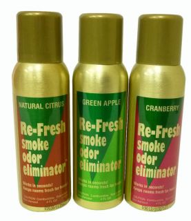    Fresh Smoke Odor Eliminator Set Of 3 4oz Spray Air Freshener Can New