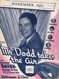 1937 KENNY BAKER film song MR. DODD TAKES THE AIR Remember Me? ALICE 