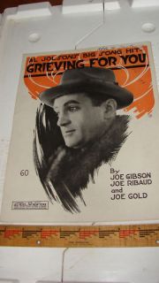 1920 Grieving for You Sheet Music Al Jolson Cover