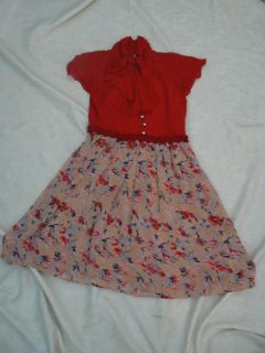 Alannah Hill Pretty Red Dress with Flower Design Size 8 10