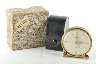 Vintage Relide Art Deco Brass Travel Alarm Clock wCASE