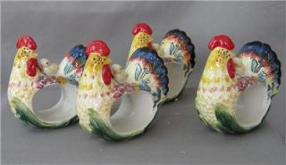   and Floyd Set of Four Ceramic Rooster Napkin Rings Fall Autumn