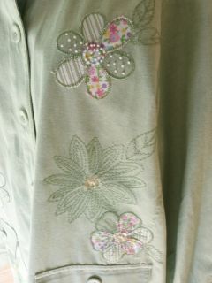 Alfred Dunner Woman Spring Green Jacket w Embroidered Flowers Sz 16W 