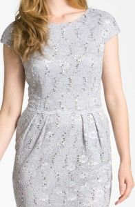 Retail $149 Alex Evenings Grey Sequin Lace Overlay Sheath Dress Size 