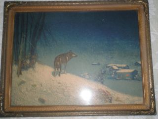 VintageThe Lone Wolf Framed Picture Dated 1929 Marked Borin Chicago 