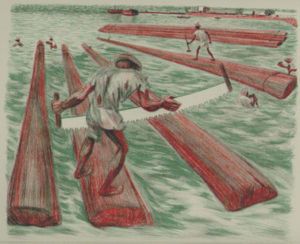 Mexico Alfredo Zalce Signed Lithograph Lumber Workers 1946 $$ REDUCED 