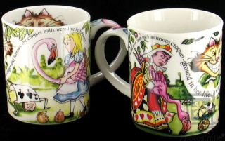 Paul Cardew Alice in Wonderland Ceramic Mugs Pair New