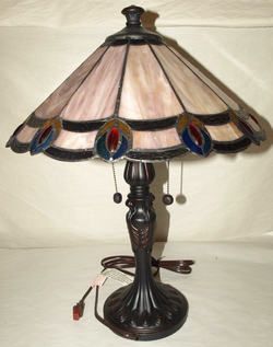 New Table Lamp Dale Tiffany Aldridge Peacock Stained Glass