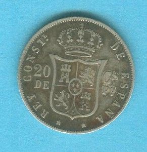   spain philippines 1883 twenty centavos alfonso xii you are bidding