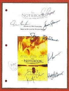 THE NOTEBOOK SCRIPT SIGNED 8x RACHEL McADAMS, RYAN GOSLING, KEVIN 