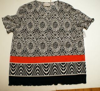 Alfred Dunner Womens Shirt Size 1x Black White w Orange Stripe