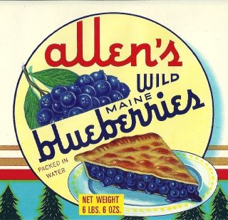 Allens Wild Maine Blueberries Can Label G.M. Allen North Sedgewick 
