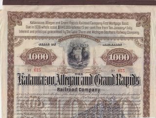 Kalamazoo Allegan Grand Rapids Stock Bond Certificate