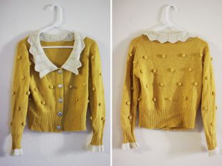   Collar Pom Pom Sweater Vintage Alexa Chung Style Medium Large