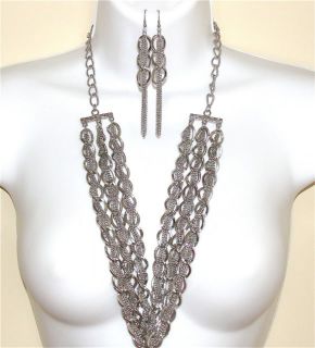 LONG Multi Strand Intertwined Silver Chain Y Necklace Set 27
