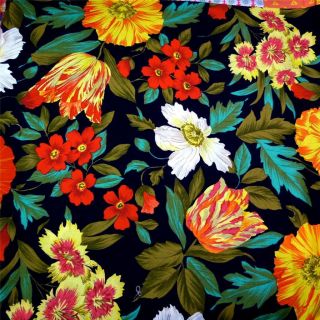 Alexander Henry Cotton Fabric Vivid Huge Multicolored Flowers on Black 