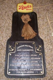 Old Awesome Strohs Beer Genuine Nautical Rope Barometer Lighted Bar 
