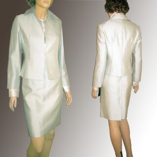 New Alpert Nipon Designer Silk Wool Formal Skirt Suit $500 in Icy 
