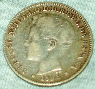 1895 Puerto Rico Spanish Colony Alfonso XIII Silver 20 Centavos
