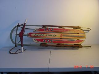 Vintage Silver Streak Snow Sled Wooden with Metal Rails