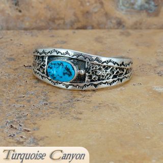   American Navajo Kingman Turquoise Tufa Cast Bracelet Alviso SKU 223936