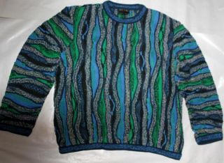 Vintage Coogi Australia Cosby Colorful Cotton Linen Blue Green Sweater 