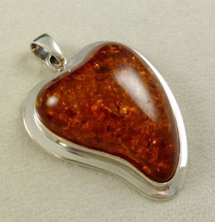 Wonderful Amber Witches Heart Sterling Silver Pendant