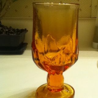 Set of Four Amber Depression Glass Goblets Glasses