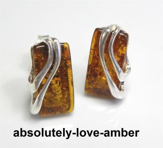 Genuine Baltic Amber Earrings Stud Sterling Silver 925