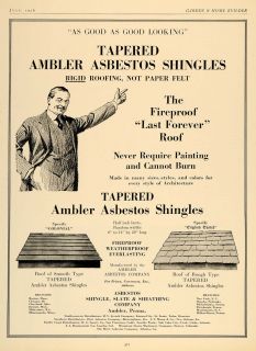 1926 Ad Ambler Fireproof Roofing Design Asbestos Shingles Colonial 
