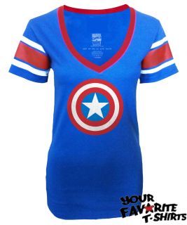Captain America Symbol Licenaced Football Jersey V Neck Women Junior 