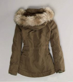 American Eagle Womans Military Fur Hooded Parka Jacket Olive Weekend 