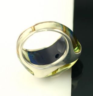 Amber Sterling Silver Yellow Green Blue Bold Dome Cocktail Ring Size 7 