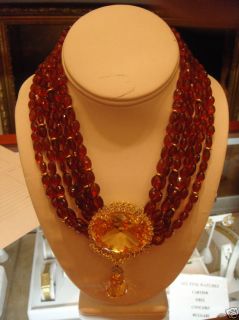 Italian Designer Citrine and Amber Pendant Necklace