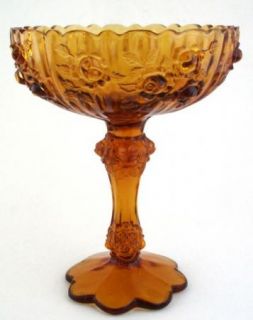Fenton Amber Glass Tall Compote Comport Roses