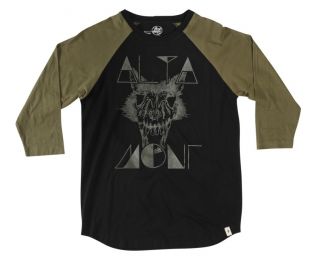 New Mens Altamont Howl Baseball Raglan 3 4 Sleeve T Shirt Tee Large 