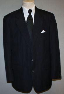 Hardy Amies 2 Piece Navy Pinstripe Suit 36x33 Pleated 42R 42 Regular 
