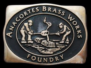 Vintage 1982 Anacortes Brass Works Foundry Solid Brass Belt Buckle 