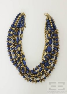 Amrita Singh Blue & Etched Gold Beaded Multi Strand Necklace