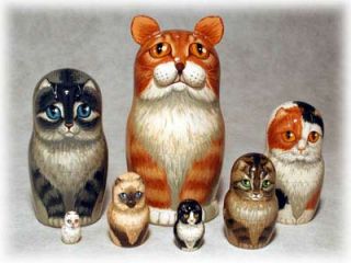 Orange Tabby Cat Russian Wood Nesting Doll Matryoshka 7 Stacking Dolls 