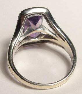 10K Gold Amethyst Ring Rectangle Diamond Size 7 White