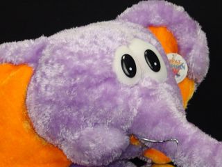   Head Baby Elephant Plush Stuffed Animal Purple Orange Ears Toy
