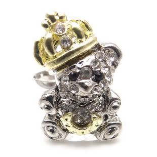 JE135 Panda Bear Ring, Gem Encrusted Animal Ring, Adjustable One Size 