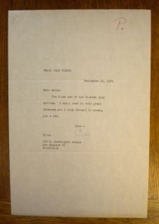    TYPED LETTER SIGNED DATED SEPTEMBER 1962 MOST LIKELY TO ANITA LOOS