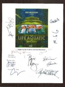 The Life Aquatic with Steve ZISSOU Script Signed rpt Bill Murray 